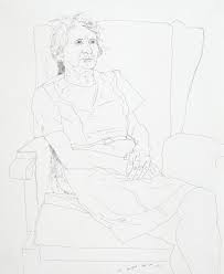 "Portrait of the Artist's Mother, Mrs Laura Hockney, Bradford" Pen and ink on paper, 1972.